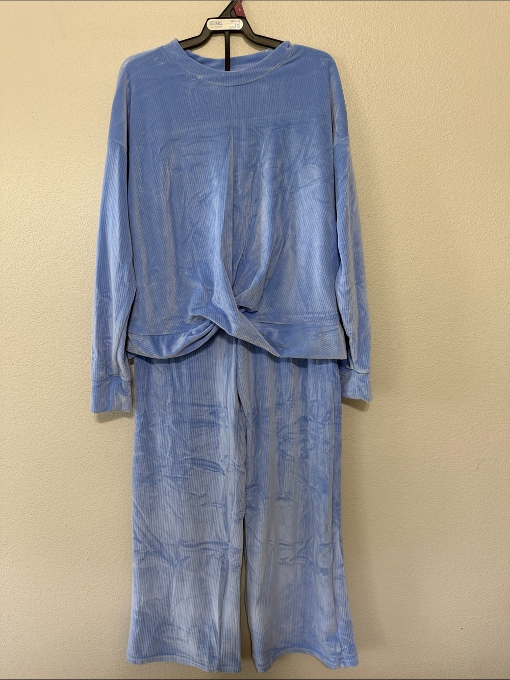 Sky Blue Velour Two-Piece Loungewear Set Girls Size XL (14) Super Soft Cozy